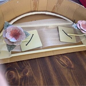 New cream with pink flowers, metal bed Canopy with 2 window tie backs